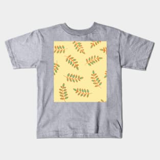 Leaf Prints in orange, teal, pale yellow Kids T-Shirt